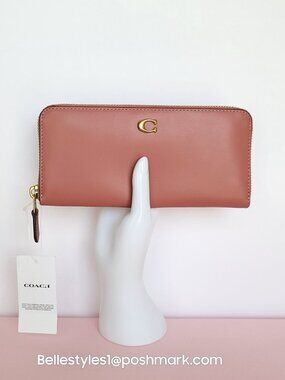 COACH Slim Accordion Refined Calf Leather Wallet with Back Slip Pocket-Dk Peach